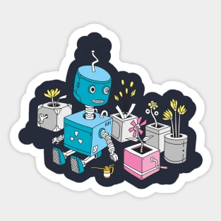 Robot with Flowers Sticker